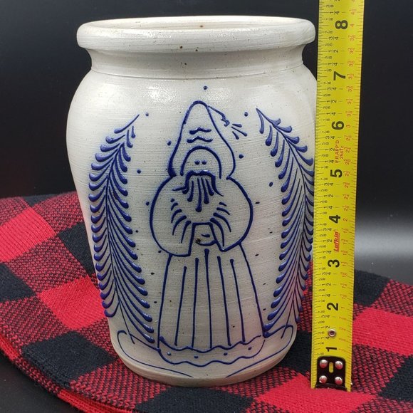 SOLD Eldreth Pottery Vase Santa Blue Salt Glaze 8" Signed Dated 1990 - Picture 10 of 12